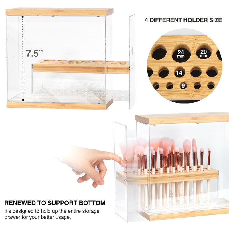Acrylic Bamboo Makeup Brush Holder Organizer with 29 Holes (Transparent)