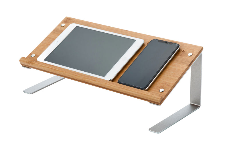 Wooden Tablet, Book Stand for Desk with Silver Metal Legs