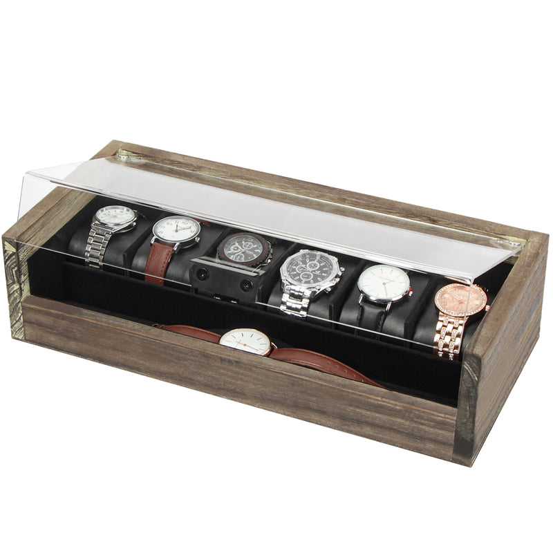 Rustic Wood Watch Box with 7 Compartment