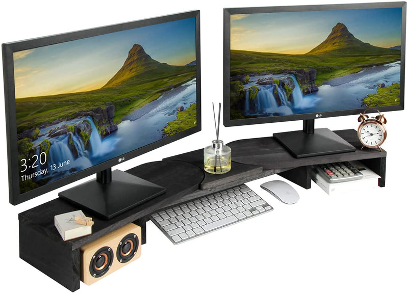 Black Rustic Wood Dual Monitor Stand