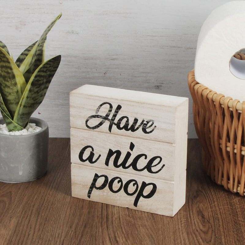 Double Sided Funny Bathroom Sign Box (White Wood)