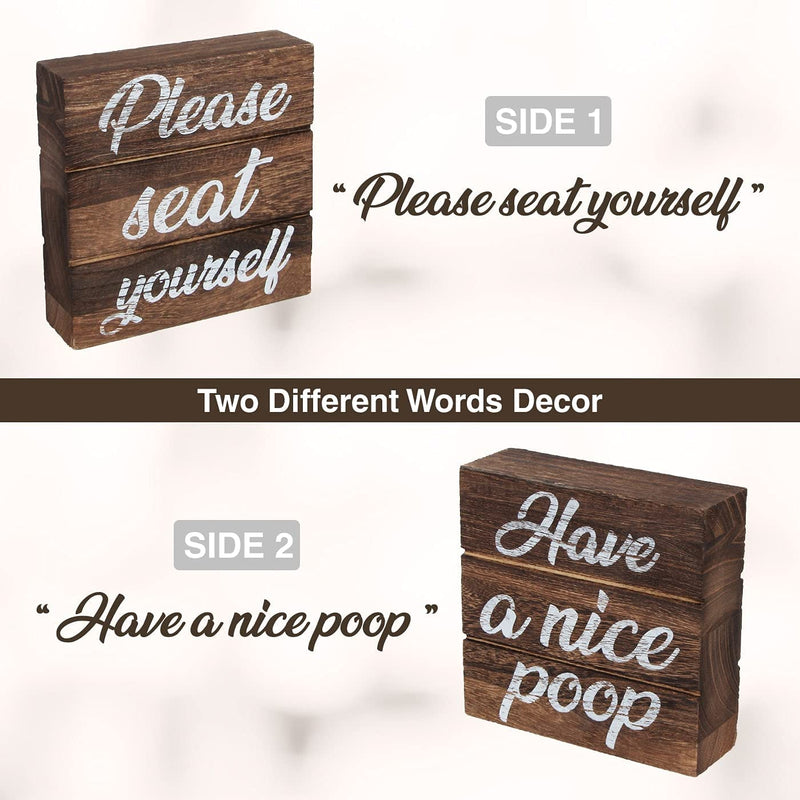 Double Sided Funny Bathroom Sign Box (Rustic Wood)