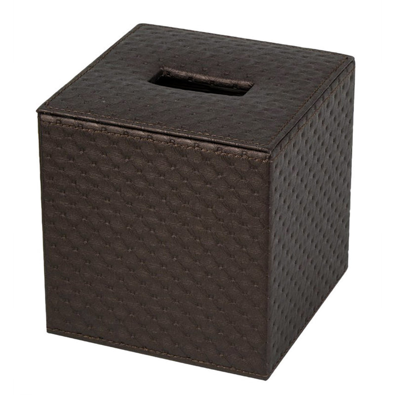 Set of 2 Brown Quilted Faux Leather Square Tissue Box Holder Cover