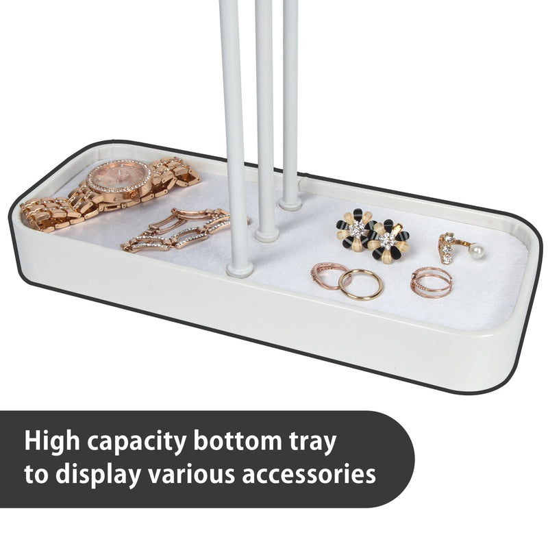 3 Tier White Metal Jewelry Display Treer Stand with Tray Storage