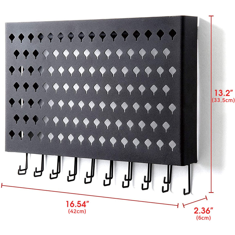 Black Wall Mounted Jewelry Organizer Display with 109 Holes & 19 Hooks