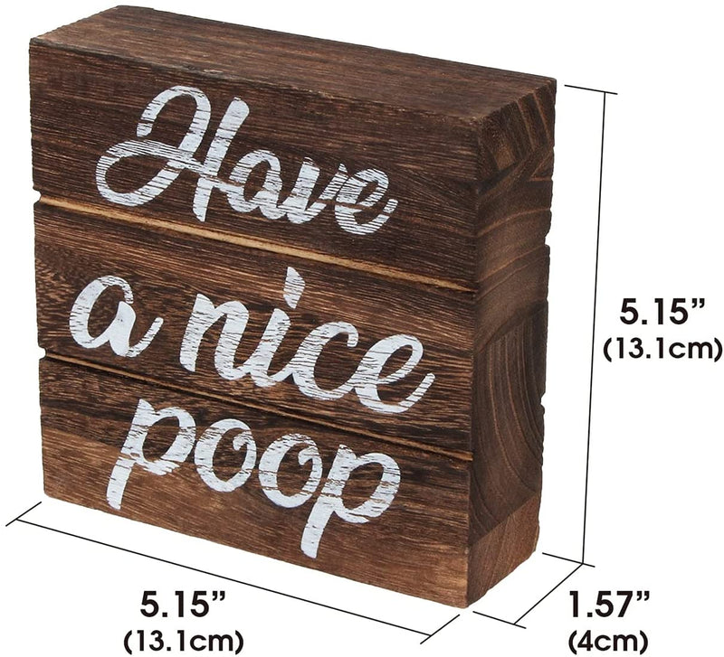 Double Sided Funny Bathroom Sign Box (Rustic Wood)
