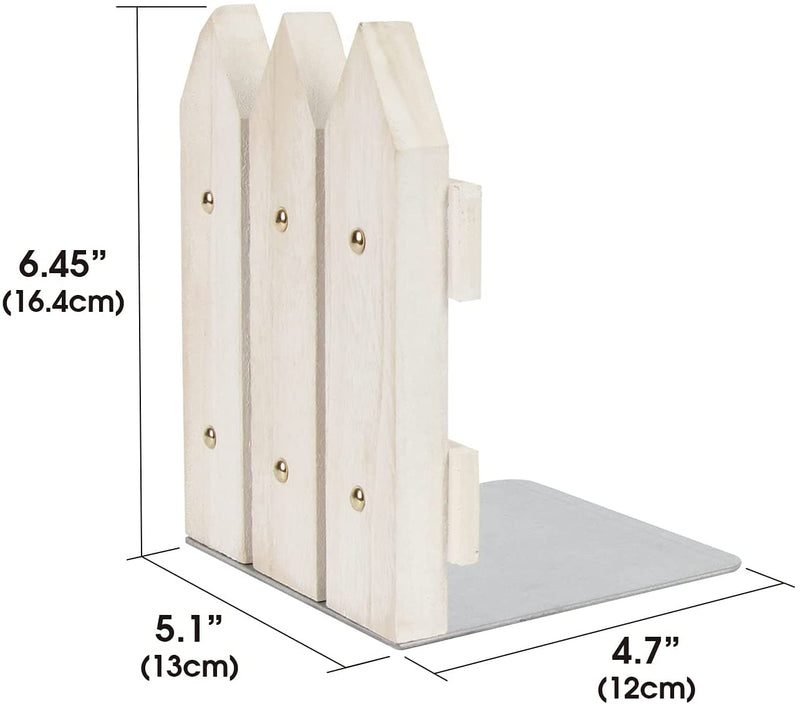 Decorative White Rustic Wood Bookends- Set of 2