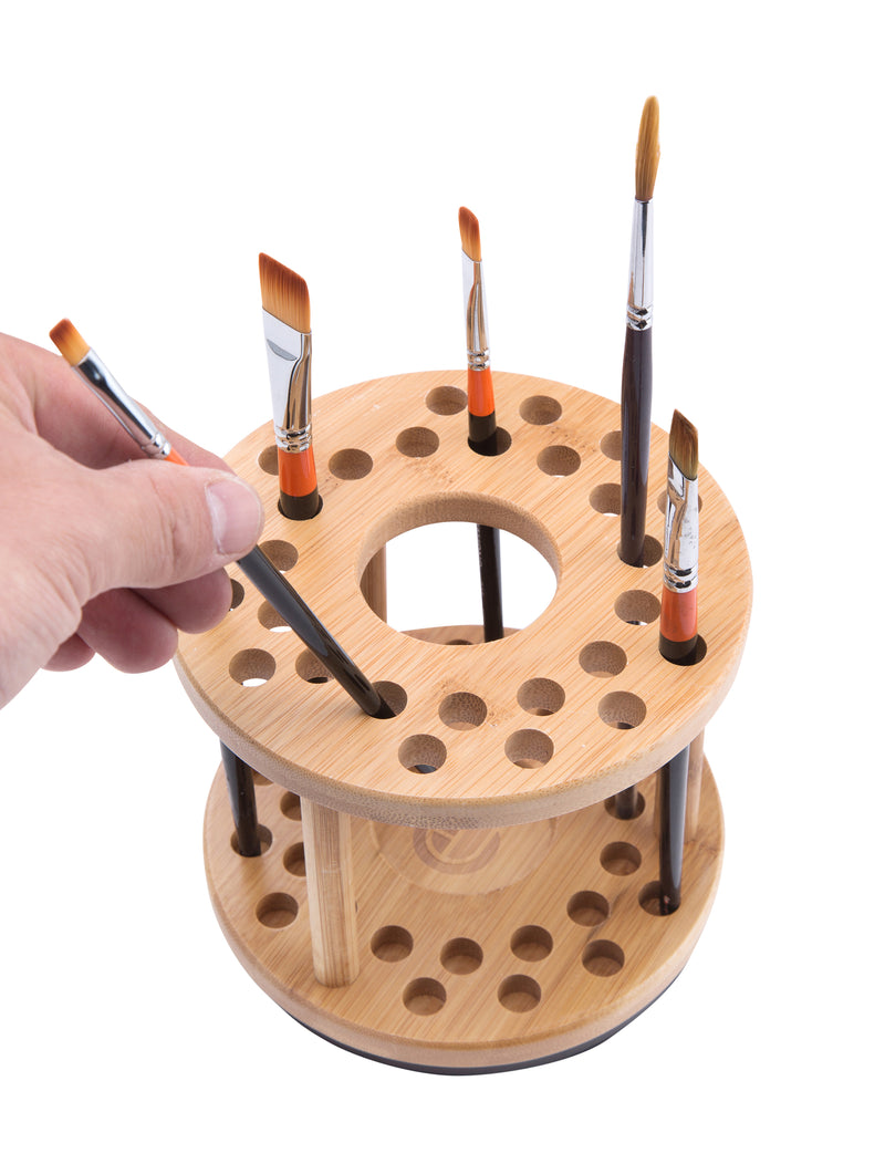 360 Rotating Bamboo Paint Brush Holder with 27 Holes