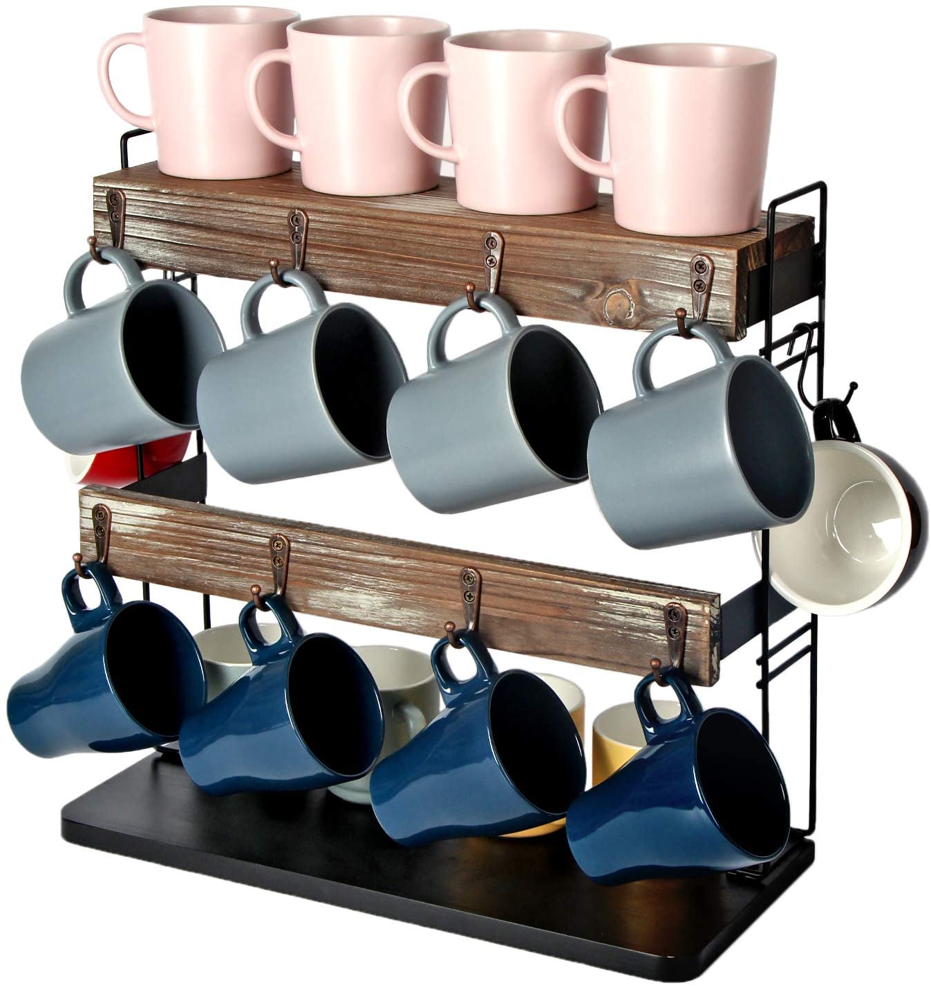 2 Tier Countertop Coffee Mug Cup Holder Shelf with 10 Hooks – J JACKCUBE  DESIGN