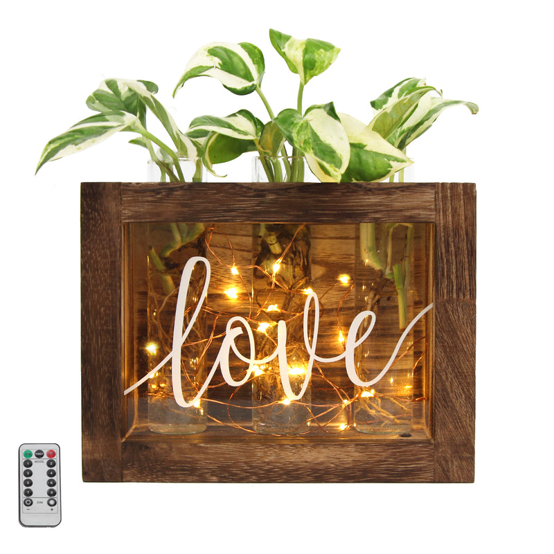 3 Glass Planter Propagation Wooden Stand with Waterproof LED Fairy Lights