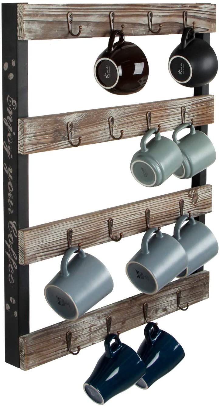 Coffee Mug Holder, Wall Mounted Coffee Mug Rack, Rustic Wood Cup Organizer  with 8 Hooks, Floating Shelves for Organize Kitchen Bathroom Utensil, Spice  Rack with Towel Bar : : Home & Kitchen