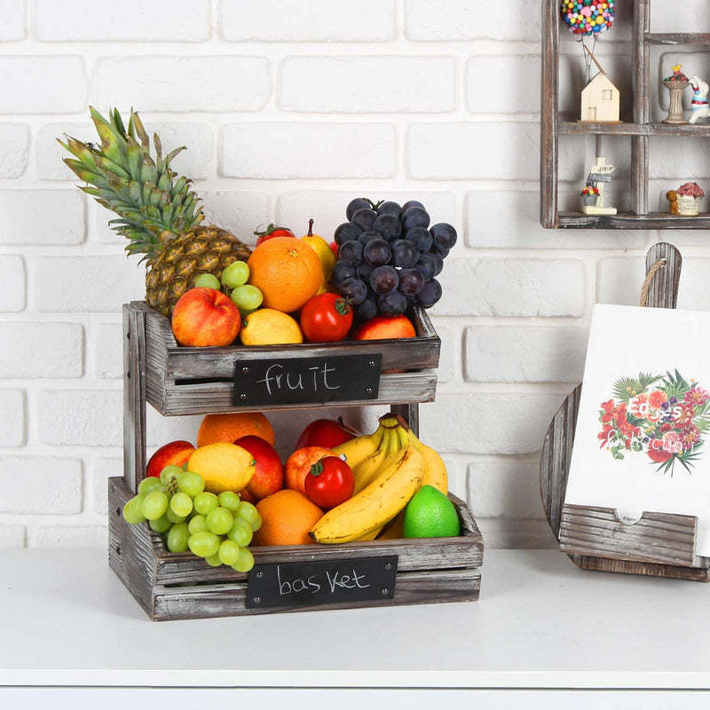 2 Tier Wooden Fruit Basket with Chalkboards