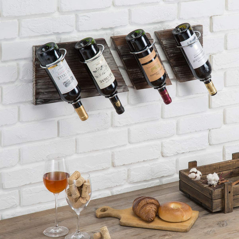 Set of 3 Rustic Wood and Metal Wine Rack for 4 Bottles