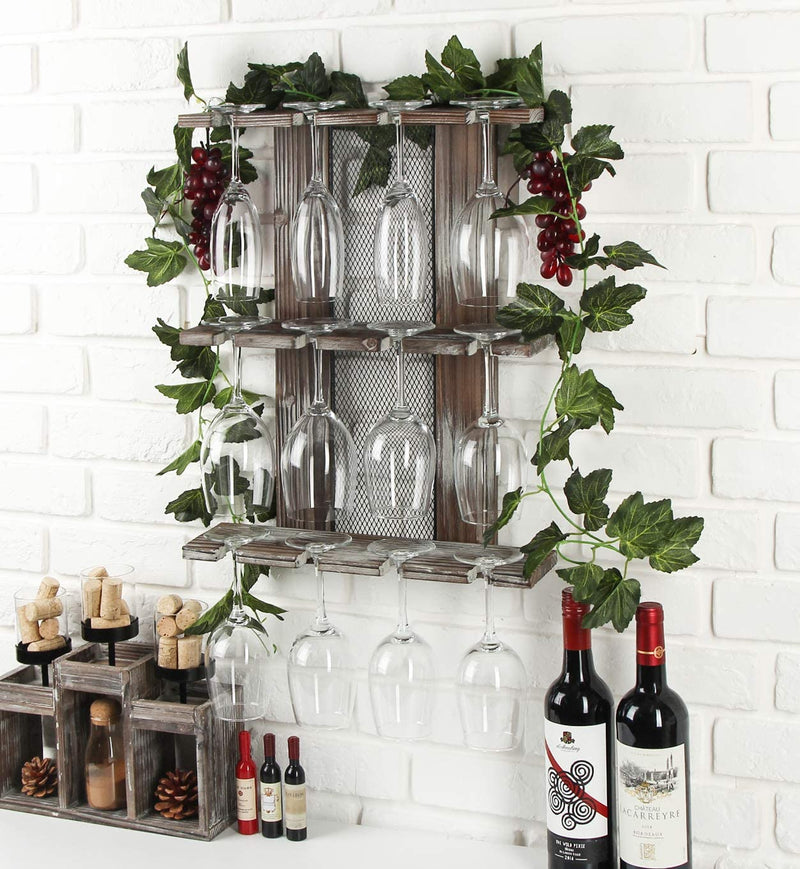 3 Tier 12 Wine Glass Holder Rack with Mesh Wire Insert