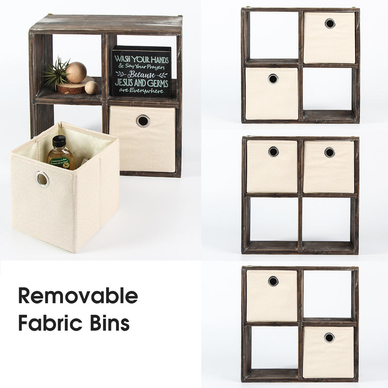 Farmhouse Wooden Bathroom Shelves with 4 Cube Storage & 2 White Baskets