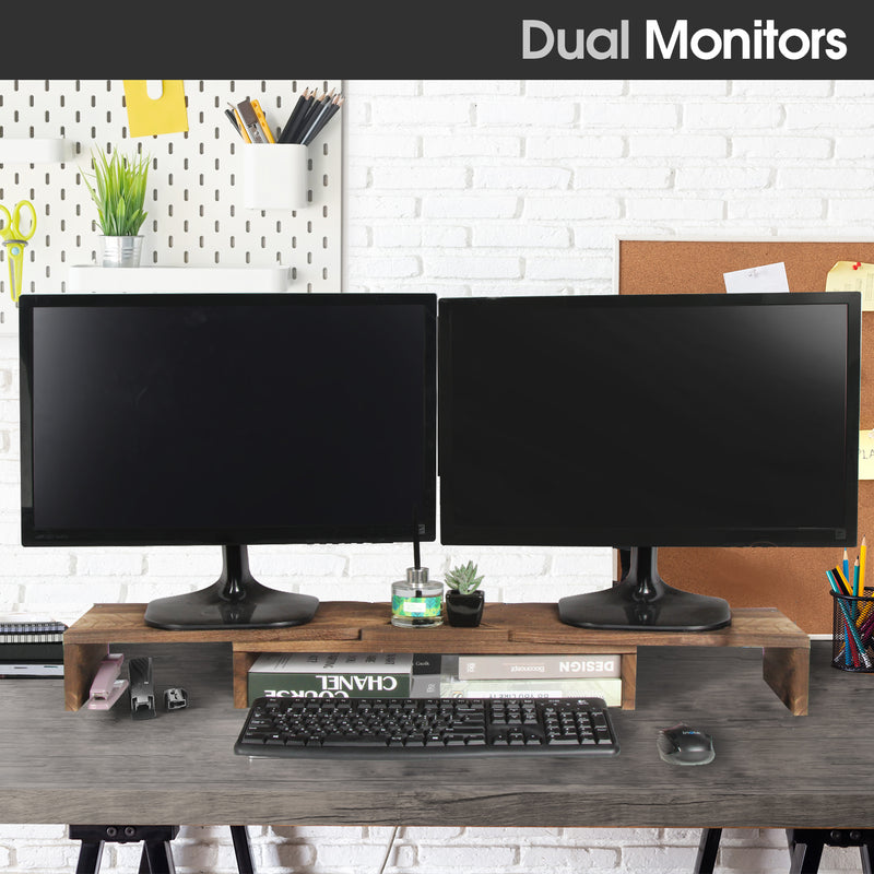 Rustic Torched Wood Dual Monitor Stand