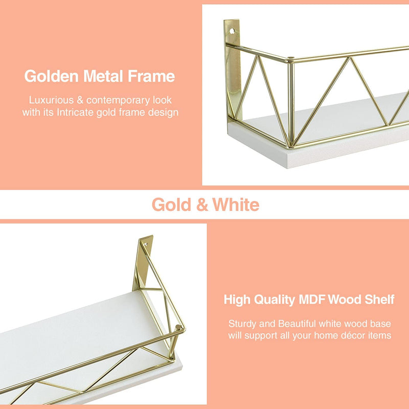 Set of 2 Gold Floating Shelves with Metal Guards