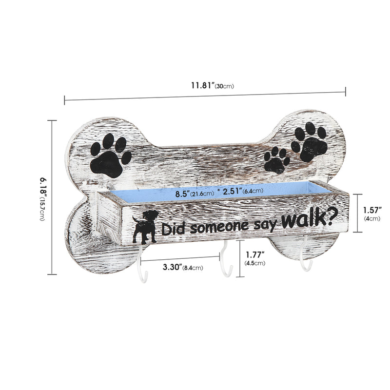Rustic White Bone Shape Wall Mount Dog Leash Holder