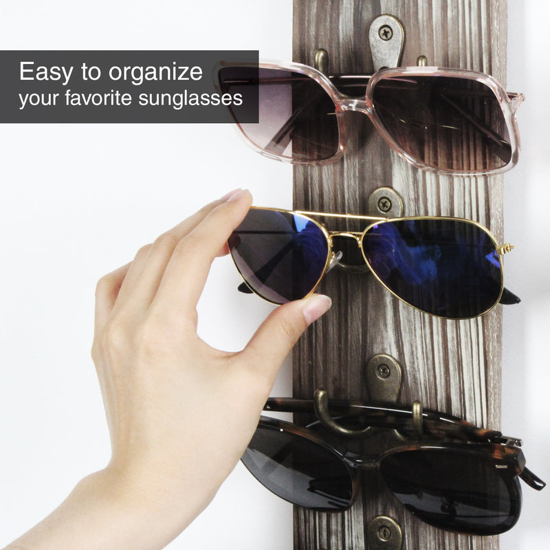 Set of 2 Wall Mount Sunglasse Storage Organizer with 5 Metal Hooks (Each)
