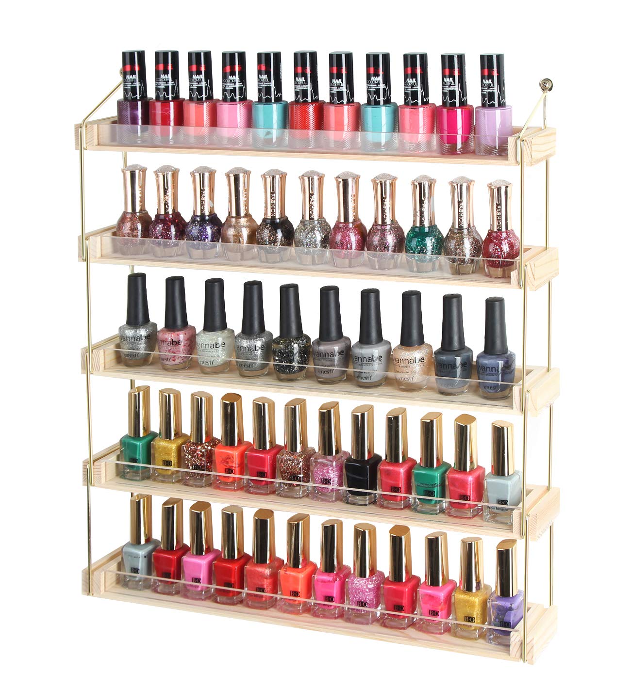 Tier Gold Metal Nail Polish Display Wooden Shelf – J JACKCUBE DESIGN