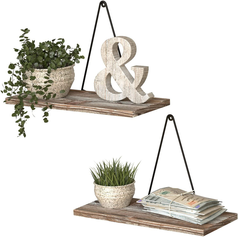 Set of 2 Rustic Floating Wall Shelf with Triangle Bracket