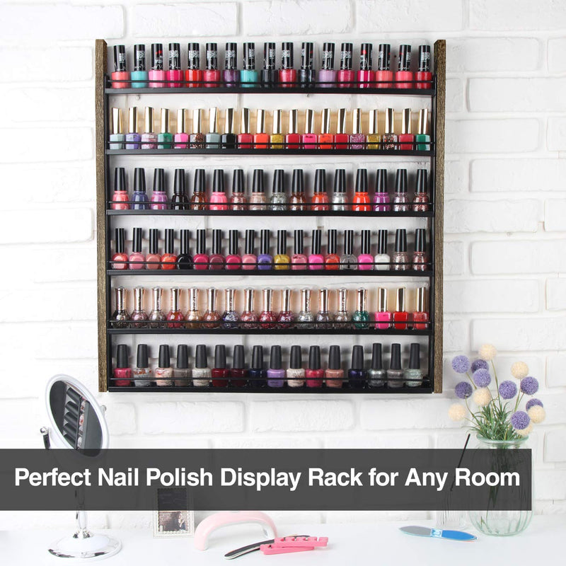 6 Tier Torched Wood Nail Polish Holder with Guard (Holds 100 Bottles)