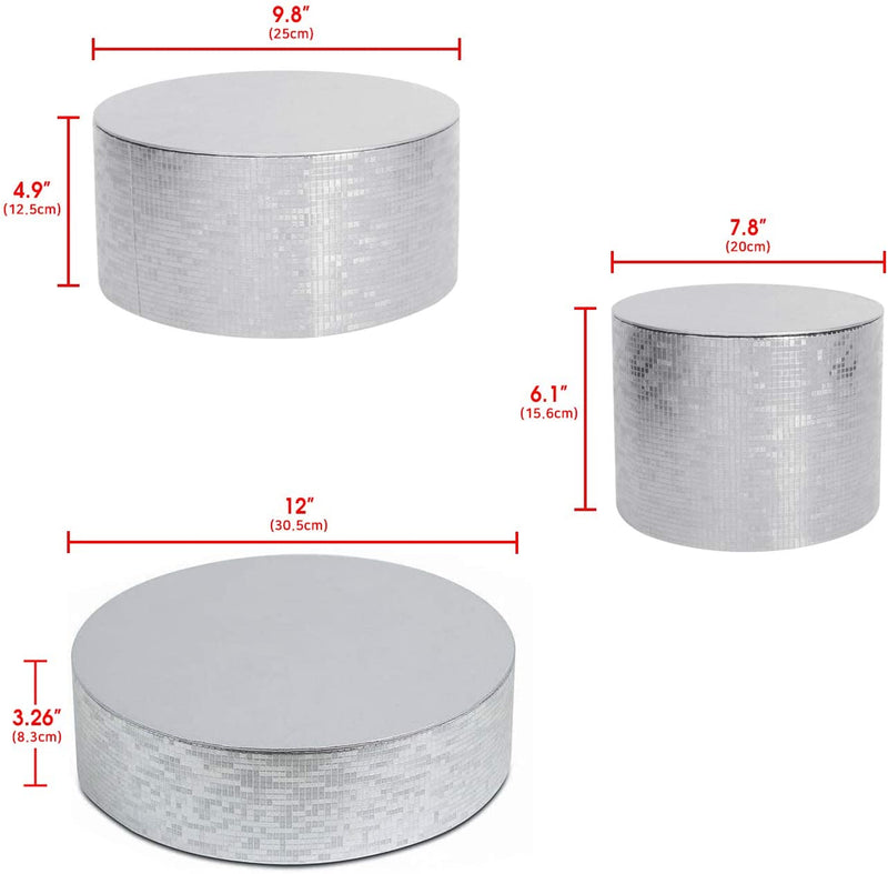 Set of 3 Silver Cake Display Stand Tray - (8inch, 10inch, 12inch)