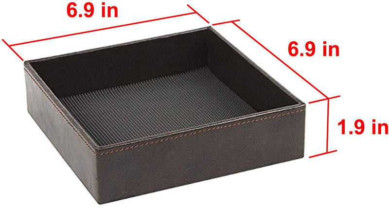 Leather Rubber Finger Scraper Matte Valet Tray Storage (Brown)