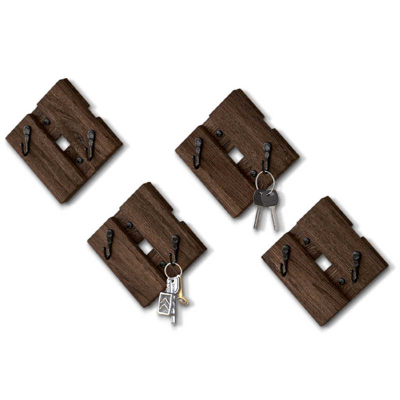 Set of 4- Rustic Wall Decorative Wooden Hangers