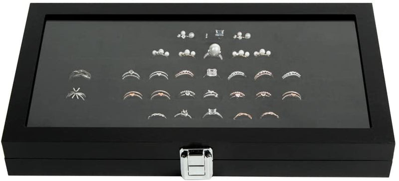Black Velvet Ring Display Organizer Storage Box- 72 Ring Slots