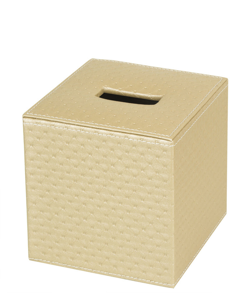 Gold Quilted Faux Leather Square Tissue Box Holder Cover