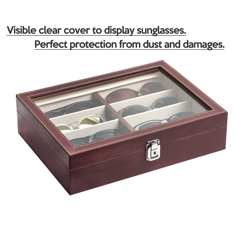 8 Comparment Brown Leather Eyeglass Storage Box