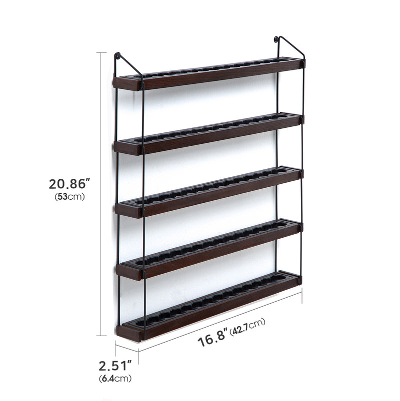 5 Tier Wall Mount Black Metal and Wood Essential Oil Organizer