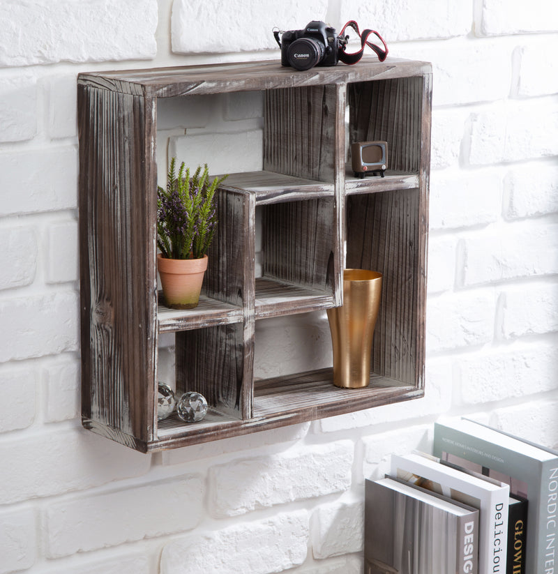 Rustic Wood Cube Storage Shadow Box Display Case (5 Compartments)