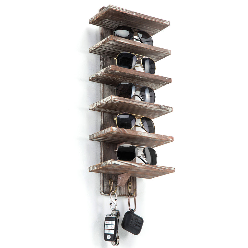 6 Tier Wall Mount Sunglasses Organizer with 2 Hooks