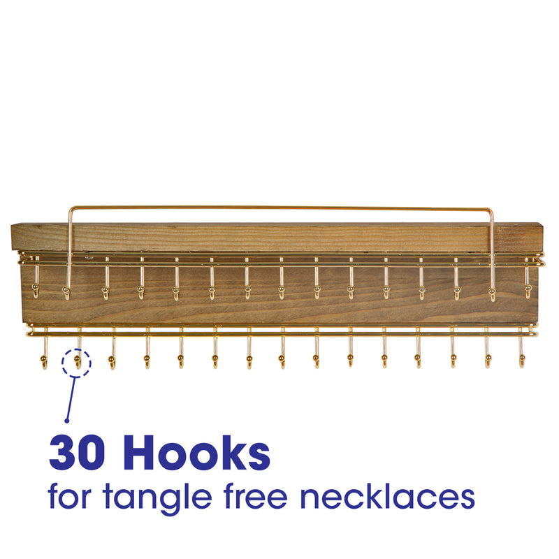 Wall Mount Jewelry Organizer with 30 Gold Metal Hooks