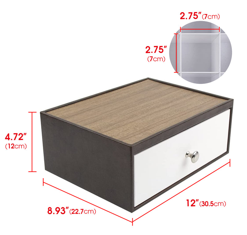 Leather Tea Bag Storage Drawer Box with 12 Comparments