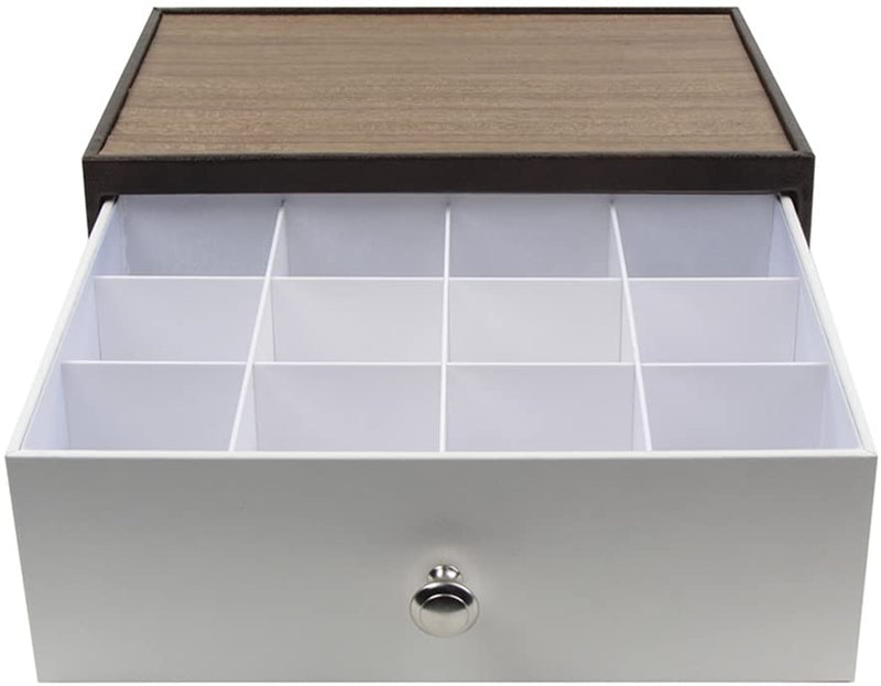 Leather Tea Bag Storage Drawer Box with 12 Comparments