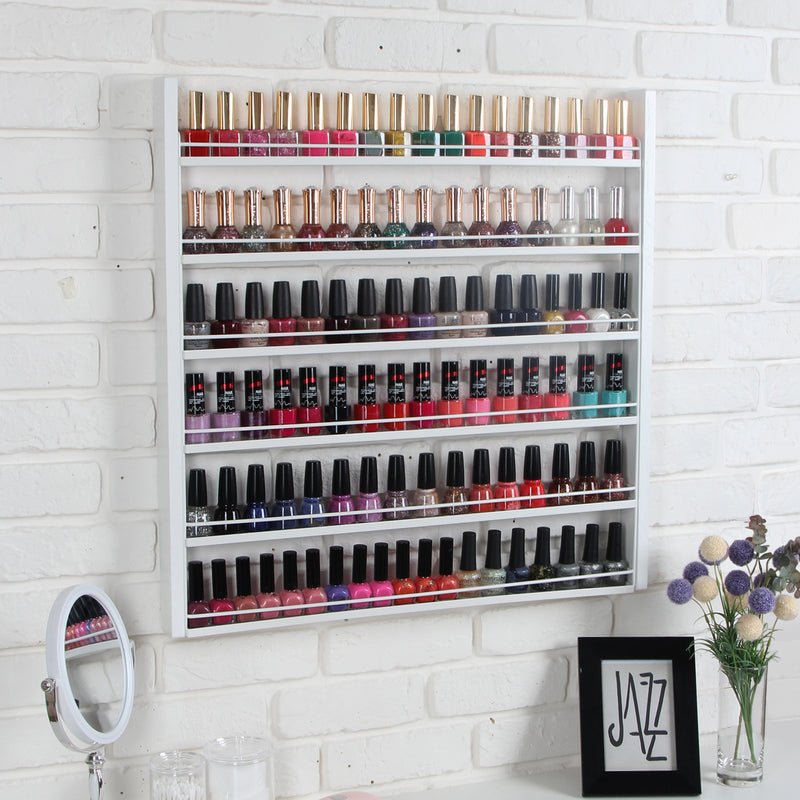 6 Tier White Wood Nail Polish Holder with Guard (Holds 100 Bottles)