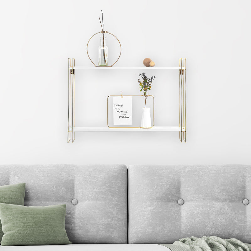 2 Tier White and Gold Floating Shelf