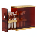 Acrylic Bamboo Makeup Brush Holder Organizer with 29 Holes (Transparent Brown)