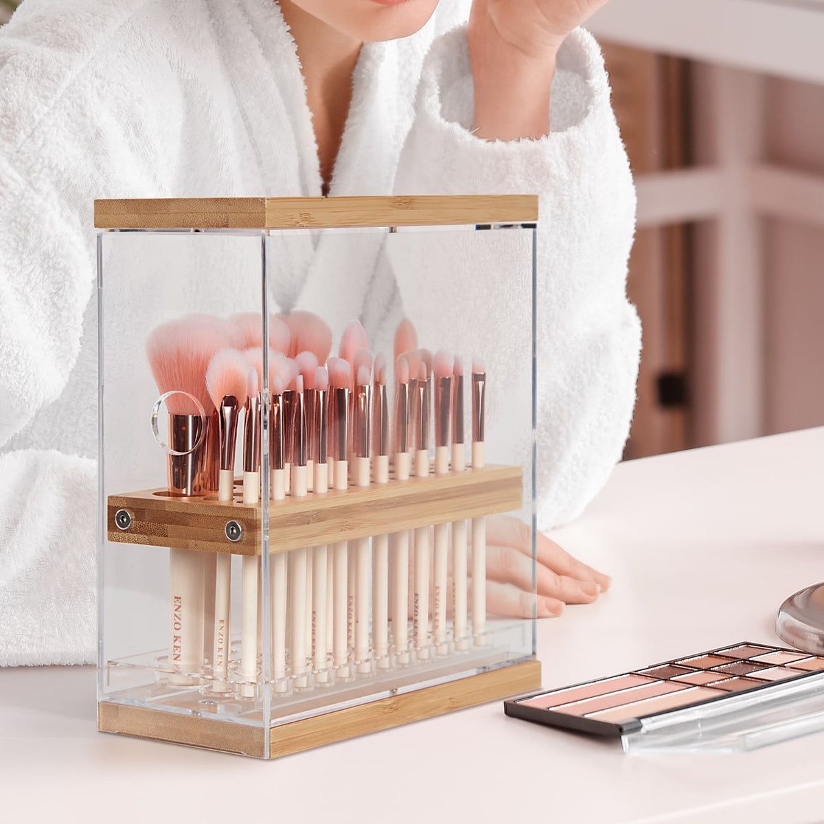 Acrylic Bamboo Makeup Brush Holder Organizer with 29 Holes
