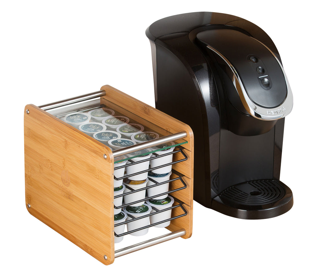 Coffee Pod Holder Wooden,40 K cups, K cup holder with 8 cup holders,  durable 4-layer coffee bean storage rack, 4 compartments for  seasoning,coffee