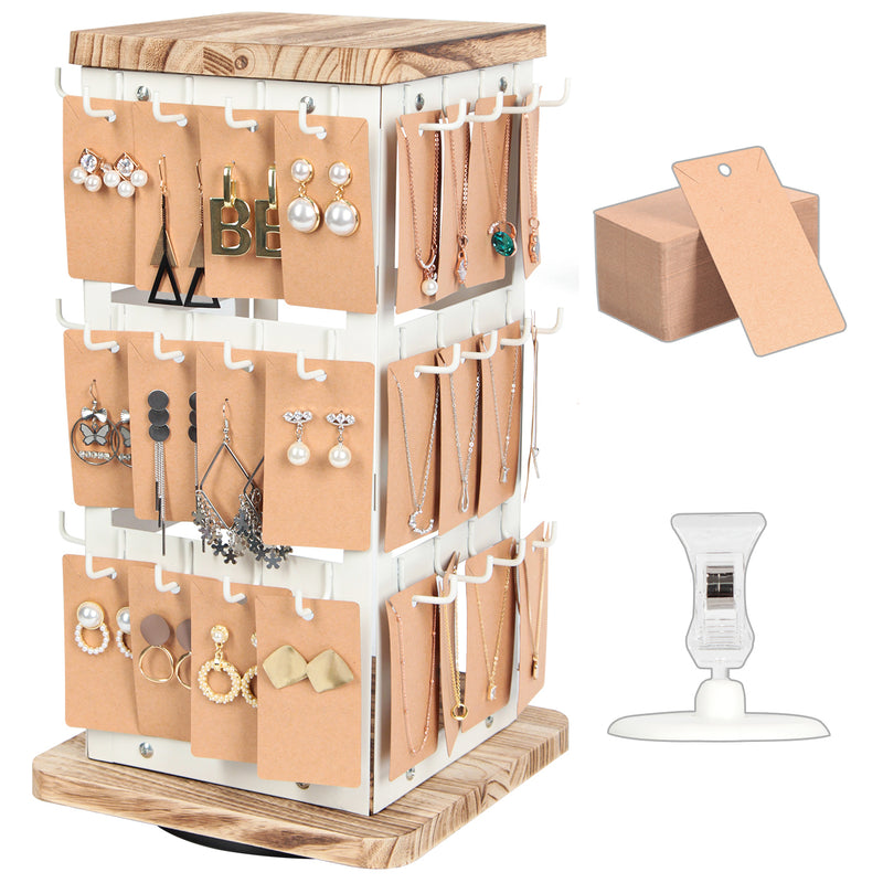 3 Tier 360 Rotating White Metal Earring Holder Organizer