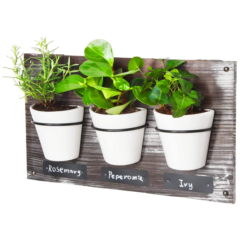ceramic chalkboard flower pots Rustic Wood Wall Mount White Ceramic Planters with Chalk Label (3 Cera – J JACKCUBE DESIGN