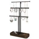 Black Metal Jewelry Tree Stand Organizer with Wood Tray