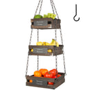 3-Tier Rustic Wood Hanging Fruit Basket