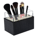 Syntethic Black Leather Makeup Brush Holder with White Pearl