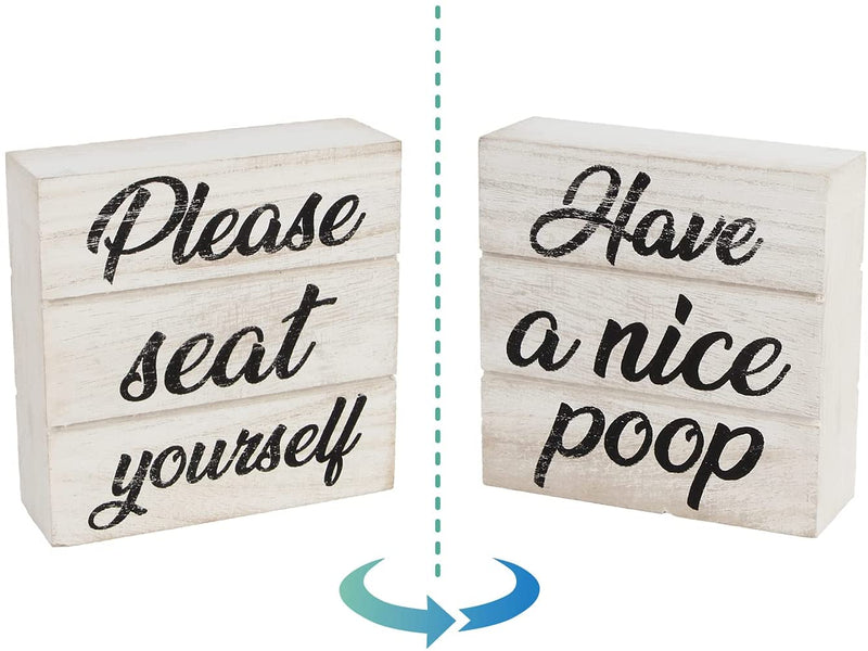 Double Sided Funny Bathroom Sign Box (White Wood)