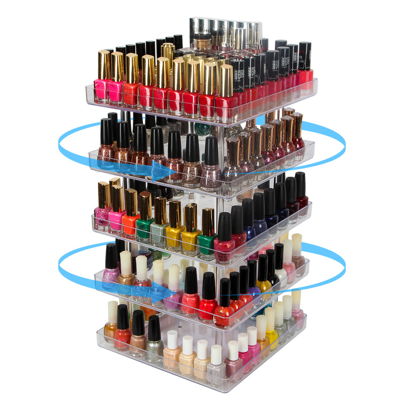 5 Tier Clear 360 Rotating Nail Polish Holder with Acrylic Guard